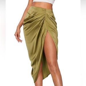EUC Fold Pleated Asymmetrical Split High-Waist Midi